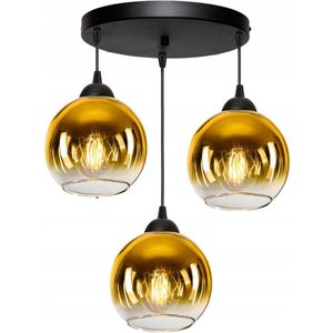 Hanglamp Industrieel voor Woonkamer, Eetkamer - Glas - 3-lichts - Zwart Goud Transparant