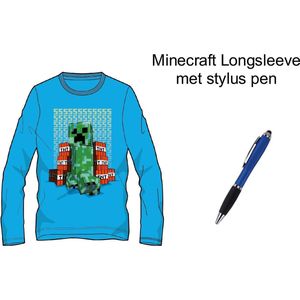 Minecraft T-shirt Longsleeve - met Stylus Pen. Maat 116 cm / 6 jaar.