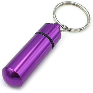 Sleutelhanger safe met spat-waterdicht XL aluminium kokertje buisje voor bijvoorbeeld adres of pillen - paars
