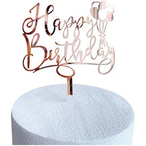 Cake Topper Happy Birthday Versiering Taarttopper Decoratie Rose Goud Verjaardag Versiering Feest Versiering – 1 Stuk