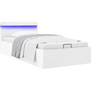 vidaXL Bedframe - LED - Hydraulisch - Wit - 100x200 cm Hydraulisch Bed - Kunstleder Bed - Eenpersoonsbed - Wit Bed - Boxspring Bed - Led Bed - Opbergbed - Slaapcomfort