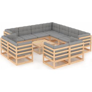 vidaXL Loungeset 12-delig met kussens grenenhout Loungestoel - Tuinstoel - Lounge Set - Buitendecor - Houten Loungebank