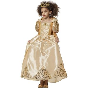 Wilbers & Wilbers - Koning Prins & Adel Kostuum - Chique Koningin Goud - Meisje - Goud - Maat 140 - Carnavalskleding - Verkleedkleding