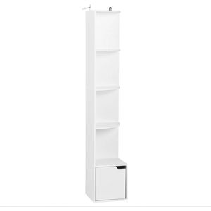 Stemily Boekenkast - Hoekkast - 5 Open Planken + 1 Kast met Deur - 30KG Draagvermogen - Modern - 29,5 cm x 158 cm x 29,5 cm