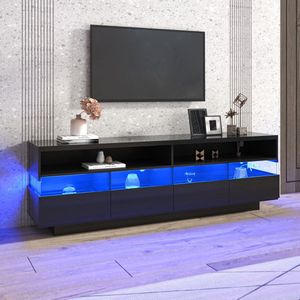Sweiko TV kast, glanzende TV kasttafel, lowboard met LED verlichting, twee compartimenten en vier grote laden, veel opbergruimte
