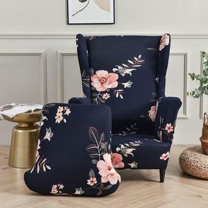 Wingback stoelhoezen 2-delige stretch vleugelstoel hoes, wasbare spandex stof bankhoes, meubelbeschermer voor fauteuil stoelen woonkamer, slaapkamer, hotel (Geurig Bloemenblauw)