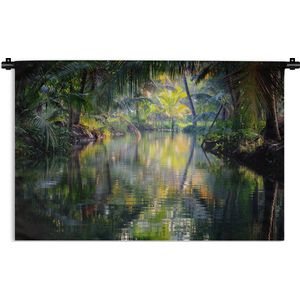 Wandkleed Diep in de jungle - Tropische weerspiegeling Wandkleed katoen 60x40 cm - Wandtapijt met foto