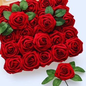 50 Stuks Donkerrode Kunstbloemen – Realistisch Aanraakschuim Neprozen Voor Bruiloft - Bruidsboeketten En Feestdecoratie