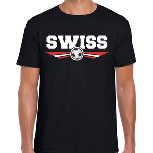 Zwitserland / Switzerland / Swiss landen / voetbal t-shirt met wapen in de kleuren van de Zwitserse vlag - zwart - heren - Zwitserland landen shirt / kleding - EK / WK / voetbal shirt XL