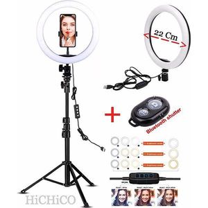 Selfie Ring Light 20 Cm met Tripod Camera Statief 210 CM Inclusief Bluetooth shutter – HiCHiCO