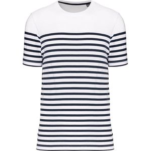 T-shirt Heren XL Kariban Ronde hals Korte mouw White / Navy Stripes 100% Katoen