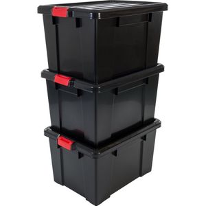 IRIS Powerbox Opbergbox - 68L - Kunststof - Zwart/Rood - Set van 3