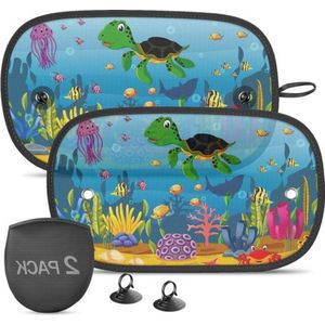 Zonnescherm Auto Baby - UV-bescherming - 2 Stuks - Schildpad Design - Met Zuignappen - 51 x 31 cm