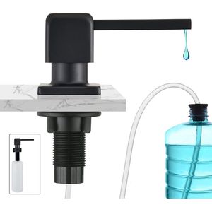 Inbouw Zeepdispenser voor Gootsteen – 500ml Zeeppomp met 1m Verlengslang – Bovenaf Navulbaar – Mat Zwart – Vaatwasmiddel Dispenser voor Keuken