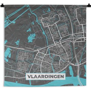 Wandkleed - Wanddoek - Stadskaart - Vlaardingen - Grijs - Blauw - 180x180 cm - Wandtapijt - Plattegrond