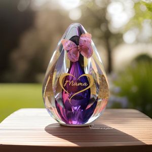 Urn-Crematie-as Urn Premium Design Glas met puur 18K BladGoud-NU TIJDELIJK BIJ DEZE URN,GRATIS EEN 4 LAAGSE HANDGEMAAKTE VLINDER!-Urn met afbeelding dmv.hoge kwaliteit goudkleur sign folie-Deelbestemming urn-100ml -Transparant roze/paarse askamer