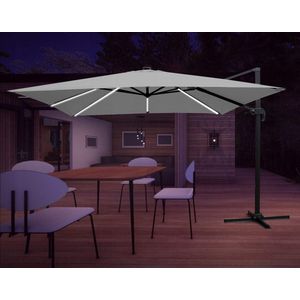 tuinparaplu- grijs- 3x4m- parasol voor in de tuin- met solar led verlichting