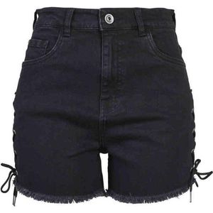 Urban Classics - High Waist Denim Lace Up Korte broek - Taille, 28 inch - Zwart
