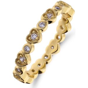 Lucardi Kinder Zilveren goldplated ring hartjes zirkonia - Ring - 925 Zilver - Goudkleurig - 15.50 / 49 mm