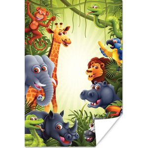 Poster Jungle - Jongens - Meiden - Baby - Olifant - Leeuw - Giraf - 40x60 cm - Poster Babykamer