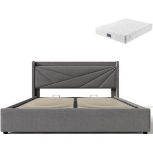 Gotagee Gestoffeerd bed woonkamerbed functioneel bed laag bed jeugdbed logeerbed met USB en Type-C 160x200 cm Eenvoudig bed voor de slaapkamer Bed met opbergruimte Met hydraulische opbergruimte Bed met matras