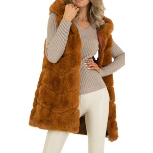 Dilena Fashion Faux Fur Bodywarmer Capuchon camel