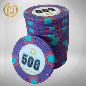 Hades MTT Classic Poker Chips 500 paars (25 stuks) - pokerchips - pokerfiches - poker fiches - clay chips - pokerspel - pokerset - poker set