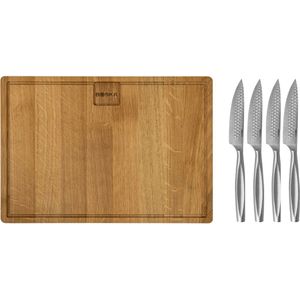 Boska 4 Steakmessen met Luxe Serveerplank – Europees eikenhout & RVS – 39 cm – Voor elk type maaltijd en voedsel