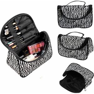 Make Up Tasje - Beautycase - Make up tasje met spiegel - Make Up Koffer - Zebra - LOUZIR