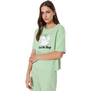 Trendyol Lichtgrijze 100% Katoenen Gebreide Pyjamaset Met Leuke Print Thmss23Pt00134