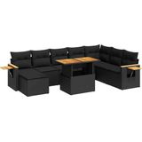 vidaXL - 9-delige - Loungeset - met - kussens - poly - rattan - acacia - zwart