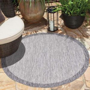 Flycarpets Lora Buitenkleed Voor Binnen & Buiten Vloerkleed - Grijs - Kader - 160 cm Rond