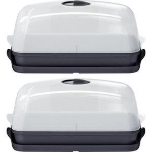 2x stuks kweekbakjes/kweekkasten antraciet grijs met deksel 39 x 25 x 18 cm - Propagator/moestuinbak