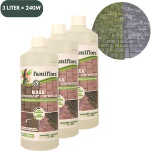 Famiflora M.O.S.A. ontmosser en groene aanslagreiniger 3 liter (3 x 1 liter) - Reinigt alle oppervlakten - Makkelijk te gebruiken - Kleurloos