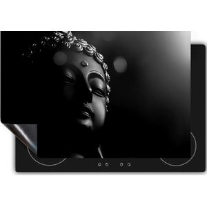 Chefcare Inductie Beschermer Boeddha Beeld met Gouden Sierraden - Zwart Wit - 83x51,5 cm - Afdekplaat Inductie - Kookplaat Beschermer - Inductie Mat