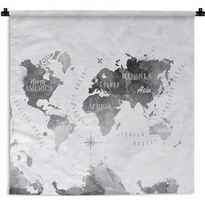 Wandkleed - Wanddoek - Wereldkaarten - Olieverf - Abstract - 180x180 cm - Wandtapijt