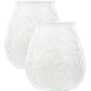 Set van 2x stuks witte Lowboy buiten tafel sfeer kaarsen 10 cm 40 branduren in glas - Tuinkaarsen