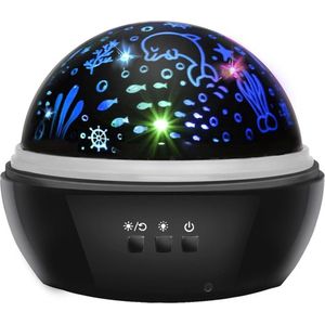Ariko Nachtlampje Galaxy Projector Sterrenhemel - Sterren of zeedieren Projector - 6 Lichtkleuren - Nachtlampje Kinderen - Zwart