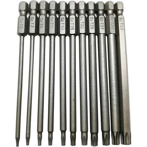 11 stuks - Schroefbits - schroefbitset - Lange Torx-schroevendraaierset - Holle Torx Bitset - S2 stalen - met beveiligingskop - zeskantschacht - 100mm - T6 T7 T8 T9 T10 T15 T20 T25 T27 T30 T40