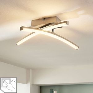 Lindby - LED plafondlamp- met dimmer - 2 lichts - metaal, acryl - H: 10 cm - chroom, wit gesatineerd - Inclusief lichtbronnen