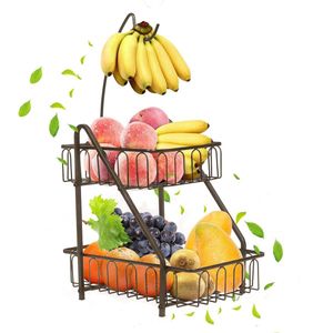 2 verdiepingen fruitmand fruitmand met bananenhouder (brons)