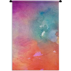 Wandkleed Waterverf Abstract - Abstract werk gemaakt met waterverf en oranje met roze en blauwe tinten Wandkleed katoen 120x180 cm - Wandtapijt met foto XXL / Groot formaat!