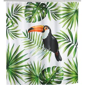 WENKO model Tucan douchegordijn 180 x 200cm in polyester jungle-print | WIT GROEN TOEKAN