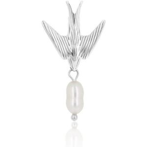 OOZOO Jewellery - Zilverkleurig/witte oorbel met een zwaluw - SE-3027