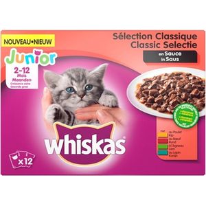 Whiskas multipack pouch junior classic selectie vlees in saus - 12x100 gr - 4 stuks