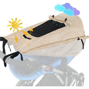 Luifel kinderwagen met uv-bescherming 50+ en waterdicht, dubbellaags stof met kijkvenster en extra brede schaduwvleugels, kaki