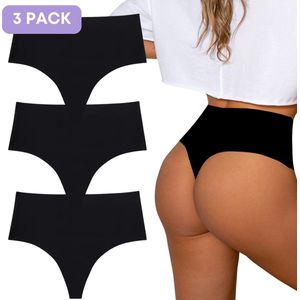Naadloze High waist string voor Dames - Naadloos ondergoed dames - Maat XL - Zwart - Set van 3 - Ultrazacht - Naadloos ondergoed dames - Seamless ondergoed dames - Invisible string - Naadloze string