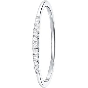 Lucardi Dames Ring met 11 diamanten (0,06ct) - Ring - Cadeau - 14 Karaat Goud - Witgoud