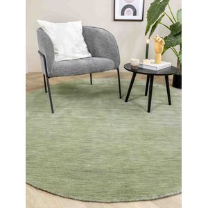 Vloerkleed MOMO Rugs Panorama Uni Rond Green Vloerkleed - 200 rond - Rond - Laagpolig,Rond Tapijt - Modern - Groen