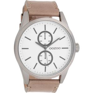 OOZOO Timepieces - Titanium horloge met grijze leren band - C8511